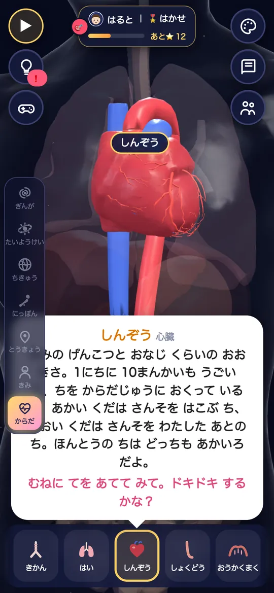 からだの しんぞうを えらんだ 画面
